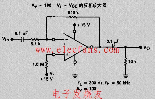 AV=100 VF=VCC的反相放大器电路
