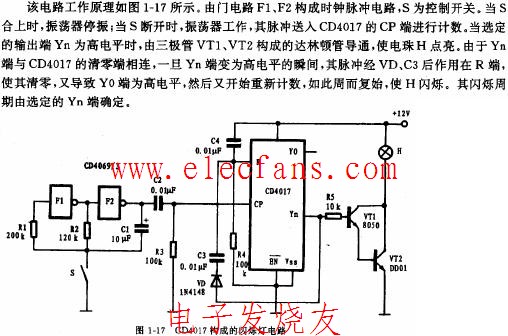 CD4017构成的闪烁灯电路