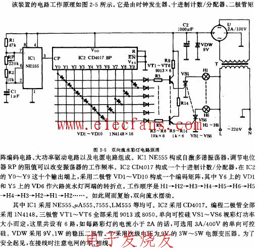 双向流水彩灯电路原理图