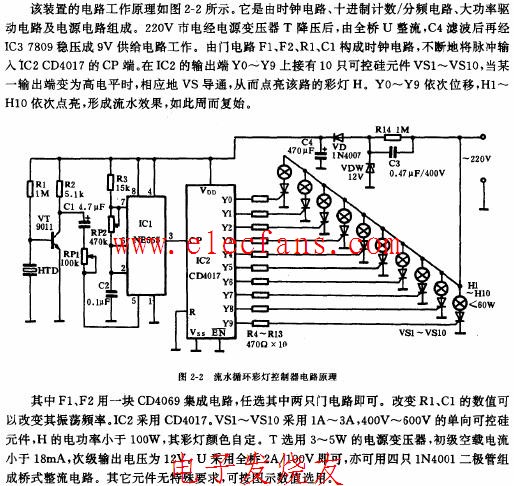 流水循环彩灯控制器电路原理图