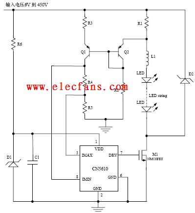 开关模式LED驱动电路:CN5610应用电路