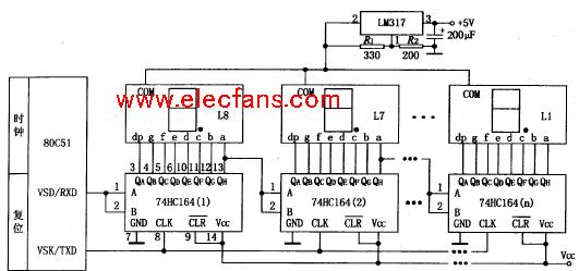 74hc164驱动数码管电路,8位LED显示器电路