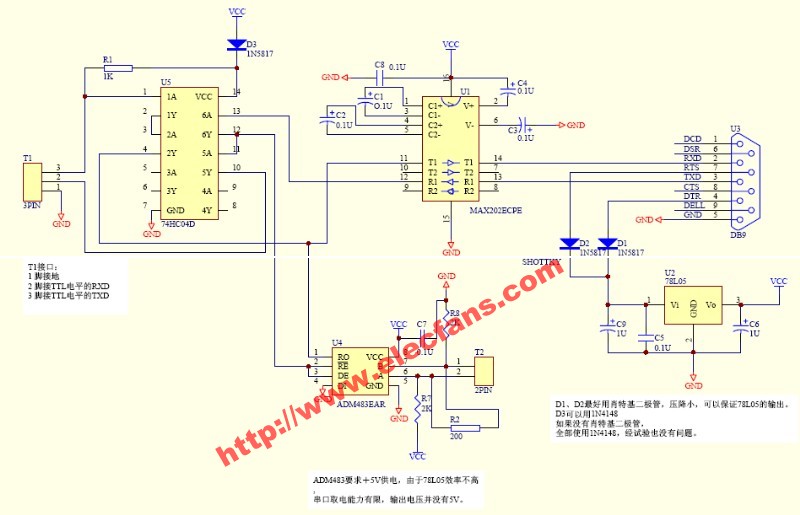 RS232 TTl RS485轉換接口電路