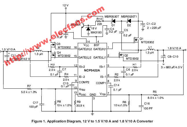 12V转1.5V-10A和1.8V-10A开关电源芯片及电路