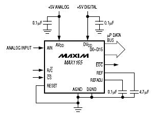 MAX1165, MAX1166 低功耗、16位模数变换器，