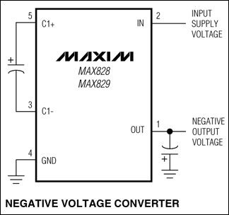 MAX828, MAX829 开关电容电压反相器