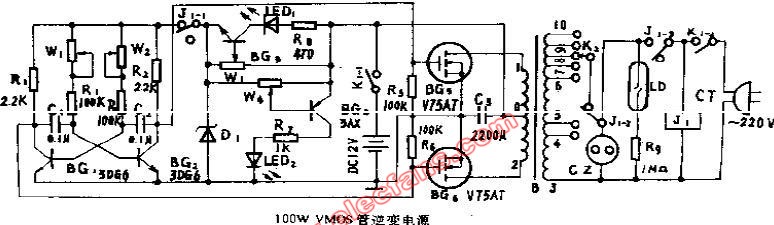 <b class='flag-5'>100W</b> VMOS管<b class='flag-5'>逆变电源</b> (国外<b class='flag-5'>电源</b>电路)