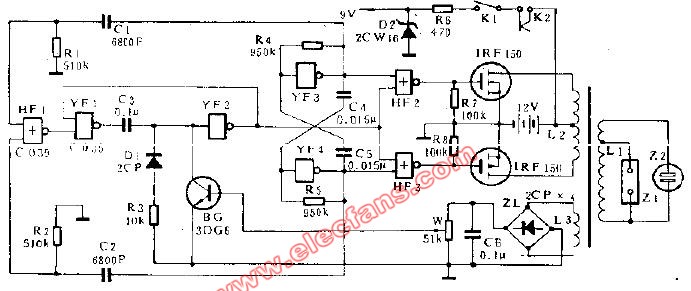 調(diào)寬式穩(wěn)壓逆變電源電路 (國外電源電路)