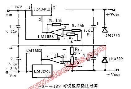 正負(fù)<b class='flag-5'>5V</b>到18<b class='flag-5'>V</b>可調(diào)跟蹤<b class='flag-5'>穩(wěn)壓電源</b><b class='flag-5'>電路</b>