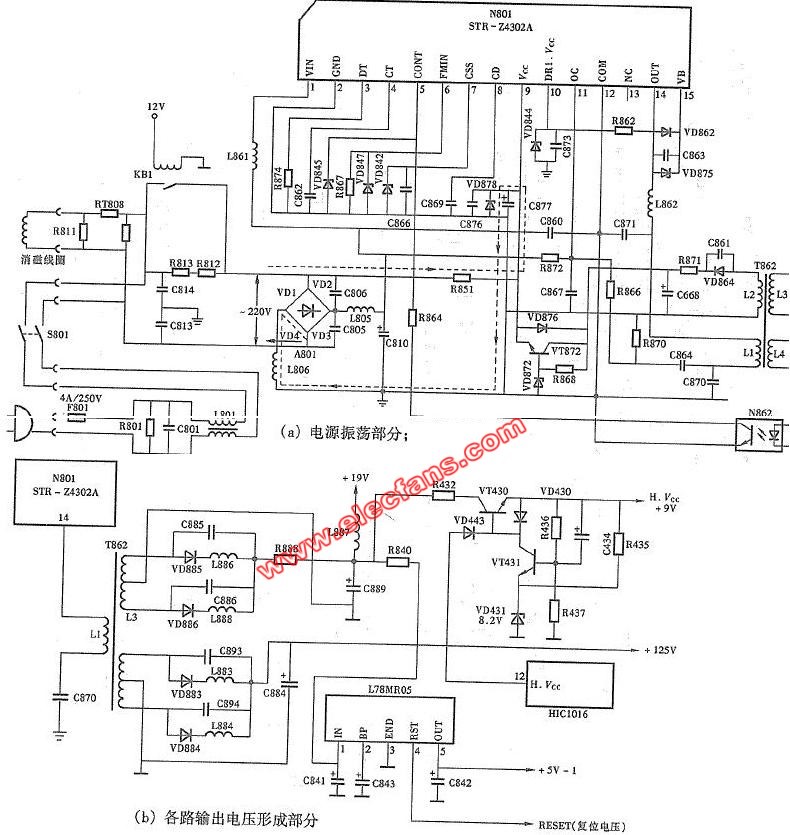 海信TG-1B机芯彩电开关电源电路图(STR-Z4302A)