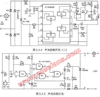 聲光雙控<b class='flag-5'>燈光電路</b>圖