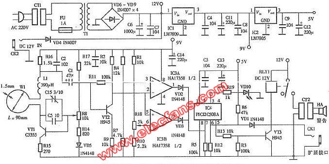 JT-3WB型<b class='flag-5'>微波</b><b class='flag-5'>防盗</b><b class='flag-5'>报警器</b><b class='flag-5'>电路</b>图