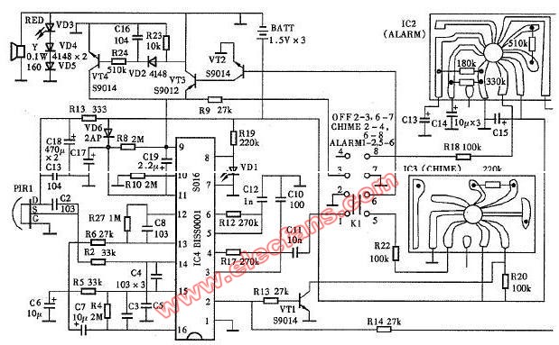 SNS-200PI热释电红外报警器电路图