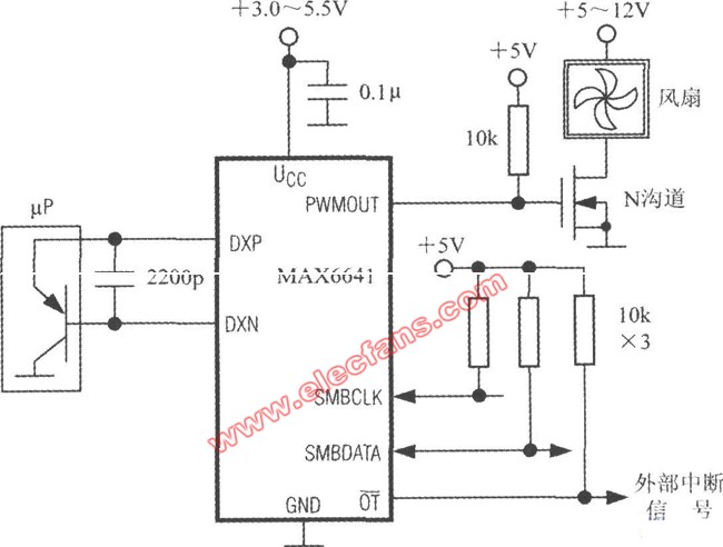 用MAX6641制作的智能温度控制器电路图