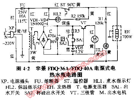 宇景FDQ-36 FDQ-40A电泵式电热水瓶电路图