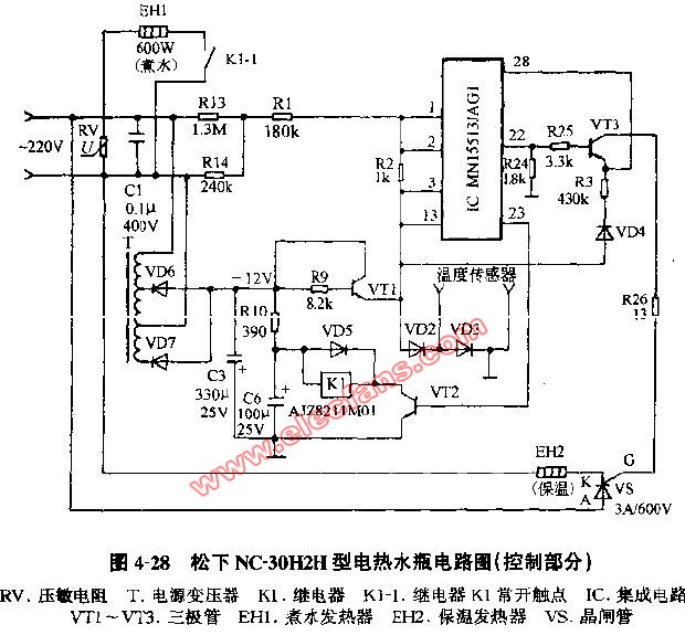 松下NC-30H2H型电热水瓶电路图(控制部分