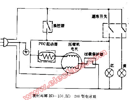 奥柯玛牌<b class='flag-5'>BD</b>-150，<b class='flag-5'>BD</b>-20G型电冰箱电路图