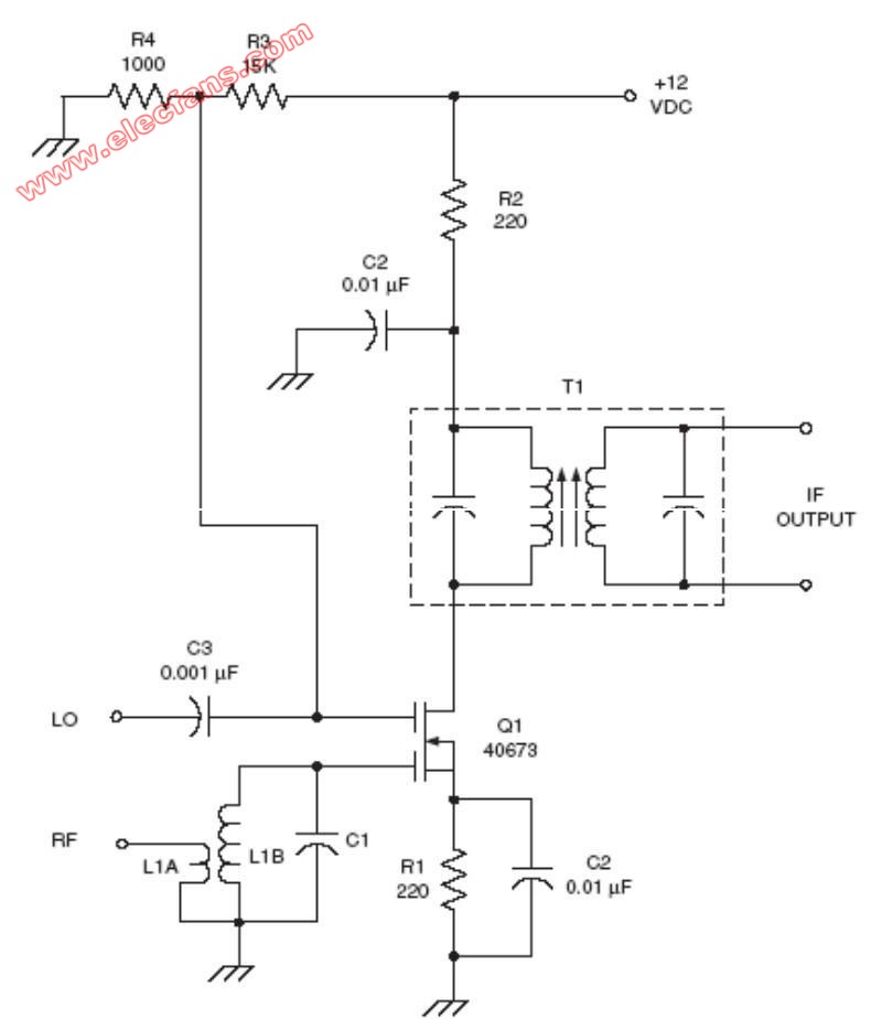 双栅型场效应管混频器射频电路图(<b class='flag-5'>Dual-gate</b> MOSF