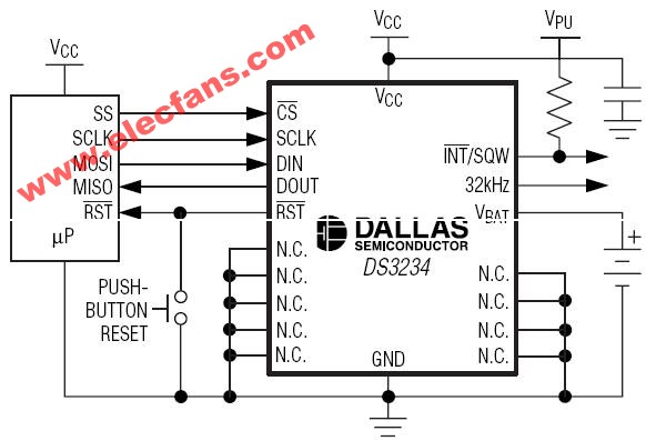 DS3234 高精度、SPI总线RTC，集成晶体和SRAM