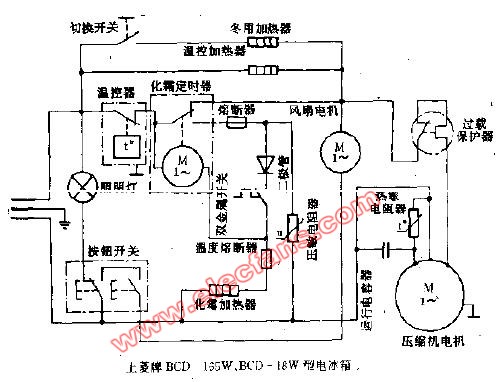 上菱牌BCD-155W，BCD-18W型电冰箱电路图