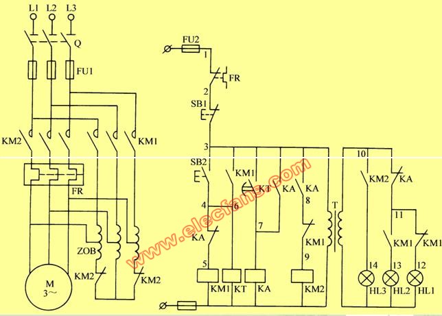 定子串自耦变压器降压启动控制线路(电路图)