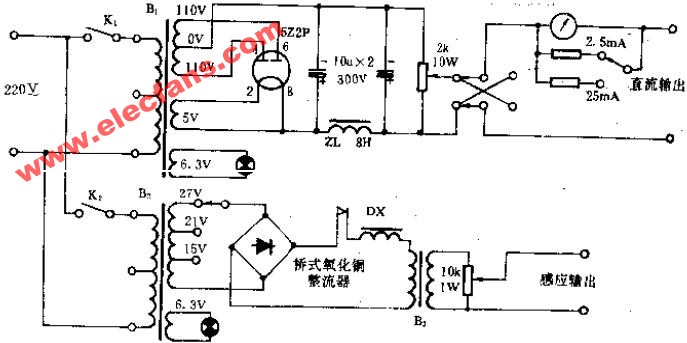 915型真流感應治療機電路原理圖