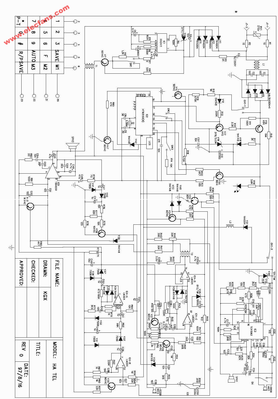 LM324+TBA820免提通话电路的电话机电路图