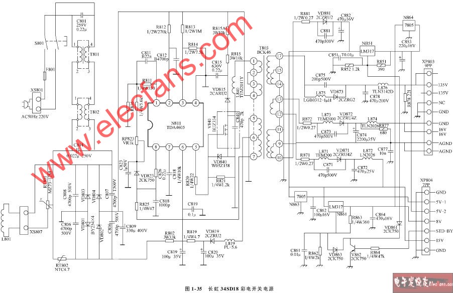 长虹34SD18彩电开关电源电路