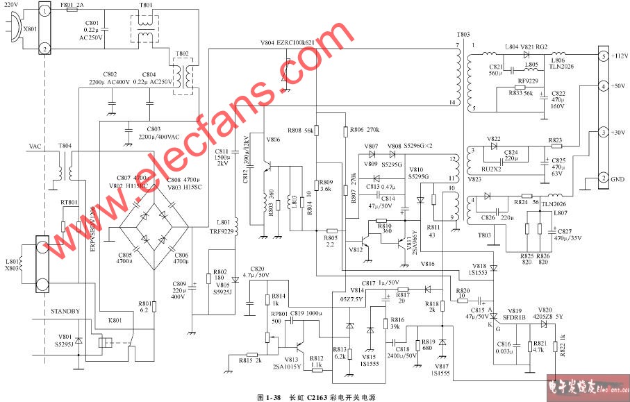 长虹C2163彩电开关电源电路