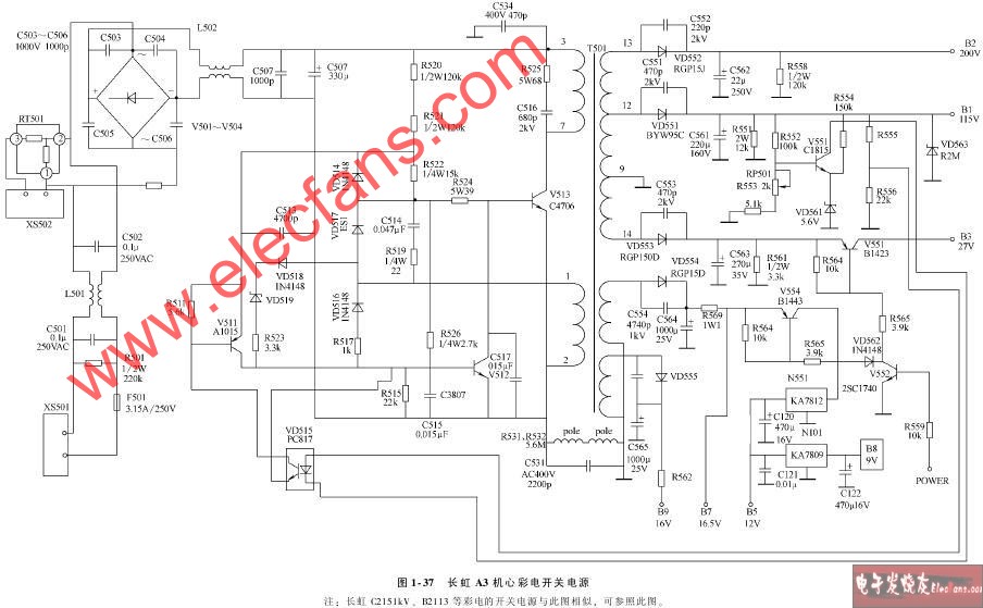 長虹<b class='flag-5'>A3</b>機心彩電開關電源電路