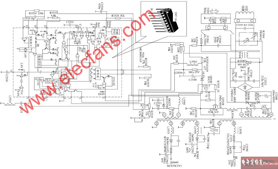 飞利浦21P3382 21P3393R彩电开关电源电路