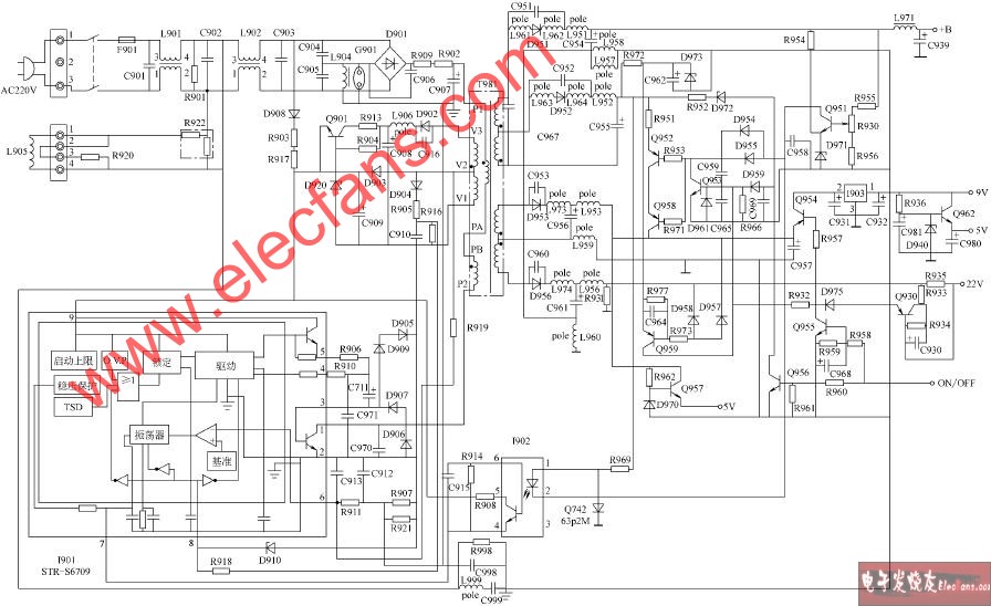 福日HFC-29S10、HFC-29S16彩电开关电源电路