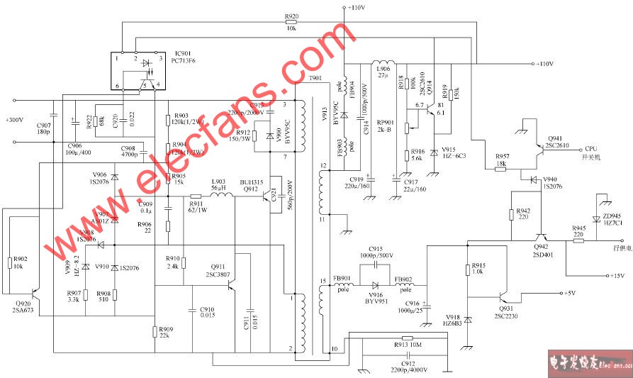 福日P6机心彩电开关电源电路