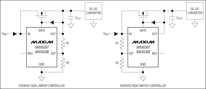MAX6397, MAX6398 过压保护开关/限幅控制器，