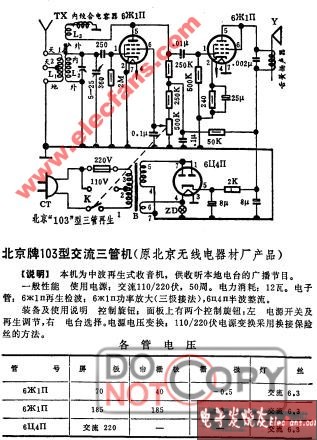 北京牌103型交流二管机电路图