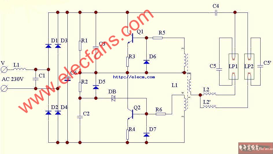 雙管<b class='flag-5'>節(jié)能燈</b>電子鎮(zhèn)流器<b class='flag-5'>電路圖</b>