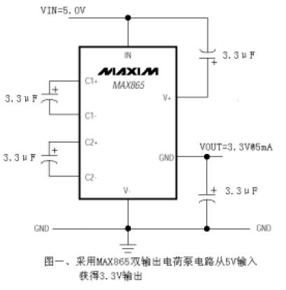 采用MAX865双输出电荷泵电路从5V输入获得3.3V输出的