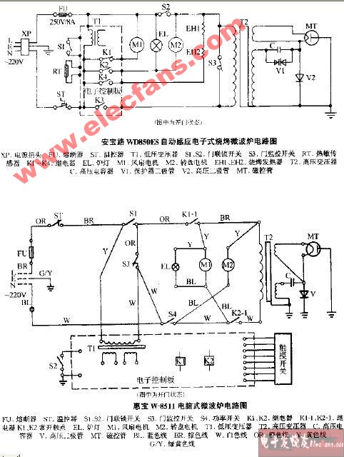 惠宝W-8511电脑式微波炉电路图