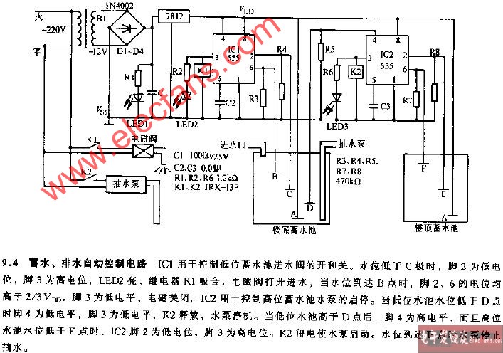 蓄水，排水自動控制電路