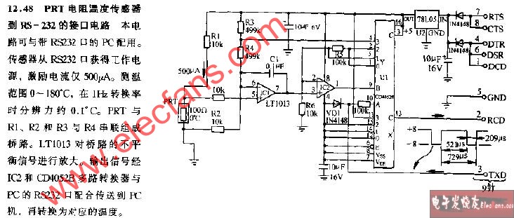PRT电阻<b class='flag-5'>温度</b><b class='flag-5'>传感器</b>型<b class='flag-5'>RS-232</b>的接口<b class='flag-5'>电路</b>