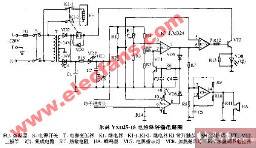 乐林YXD25-15电热淋浴器电路图