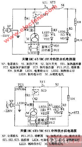 天健HC-6T1 HC-5T1冷热饮水机电路图