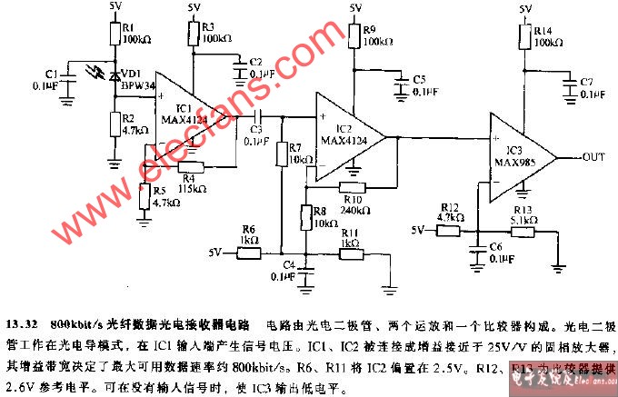 800Kbit/s光纤数据光电接收器电路