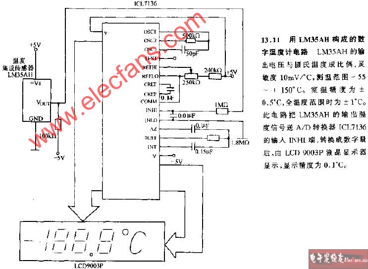 用<b class='flag-5'>LM</b>35AH<b class='flag-5'>構(gòu)成</b>的數(shù)字<b class='flag-5'>溫度計</b><b class='flag-5'>電路</b>