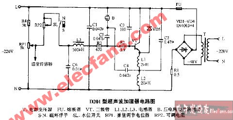 D201型<b class='flag-5'>超声波</b><b class='flag-5'>加湿器</b>电路图