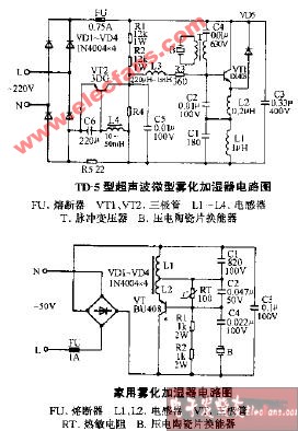 TD-5型<b class='flag-5'>超声波</b>微型雾化<b class='flag-5'>加湿器</b>电路图