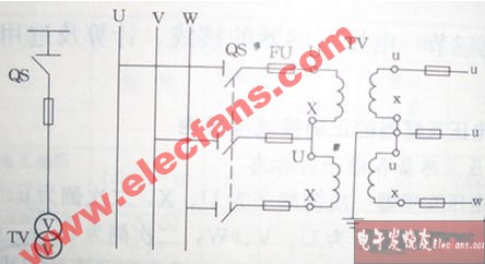 兩只<b class='flag-5'>單相電壓互感器</b>組成的V-V形<b class='flag-5'>接線</b>圖