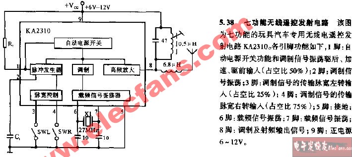 七<b class='flag-5'>功能</b>无线遥控<b class='flag-5'>发射电路</b>图