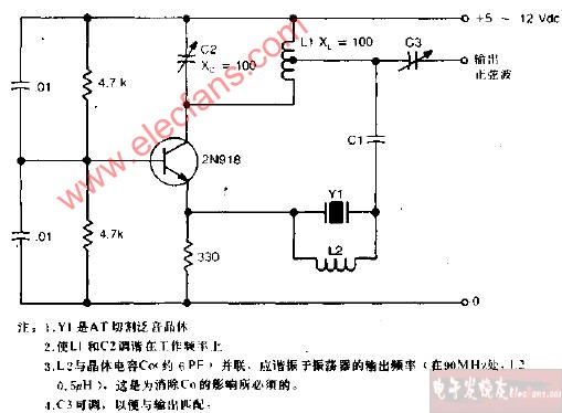 50MHz-150MHz泛音晶体振荡器电路图