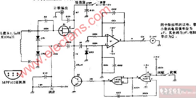 具有1kHz调幅、变容管调谐FET陷流测试振荡器电路图